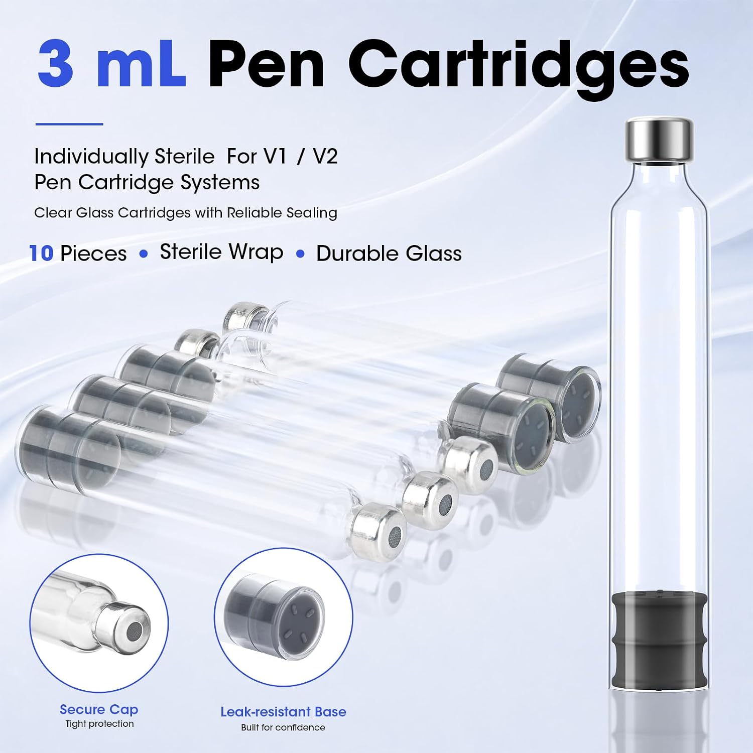 Sterile 3mL Peptide Pen Cartridges | 10 Pack for V1 & V2 Pens